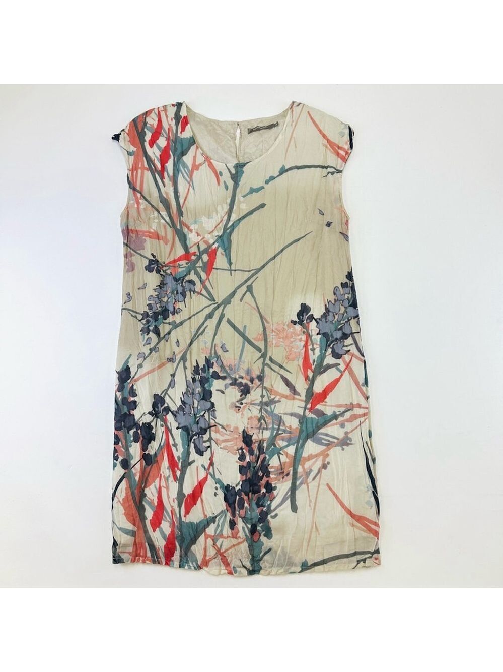 Sandwich sleeveless neutral nature print lined midi dress Medium